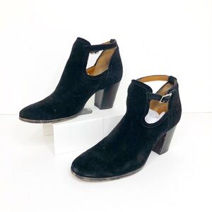 Frye Black suede, Meghan cut out ankle booties